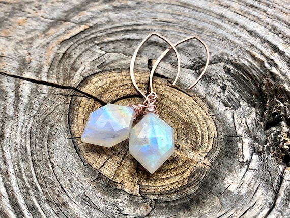Pink Tourmaline and Rainbow Moonstone Threader Earrings Sterling Silver Pink Tourmaline and Rainbow Moonstone Threader Earrings Sterling Silver