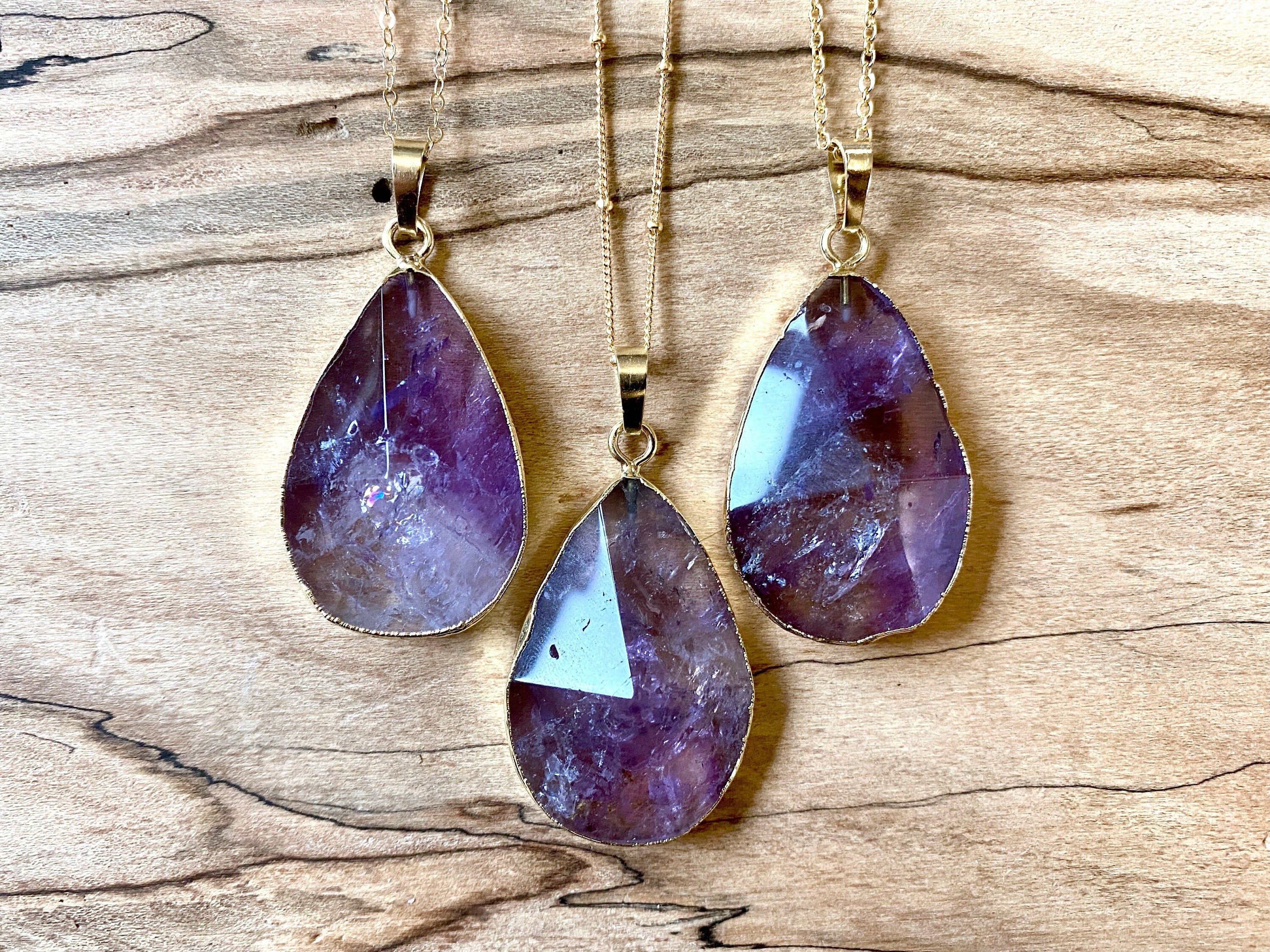 Raw Amethyst Necklace for Women Large 