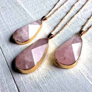 Raw rose quartz necklace 14k gold rose quartz jewelry large rose quartz pendant sterling silver Healing rose quartz necklaces Rose crystal image 6