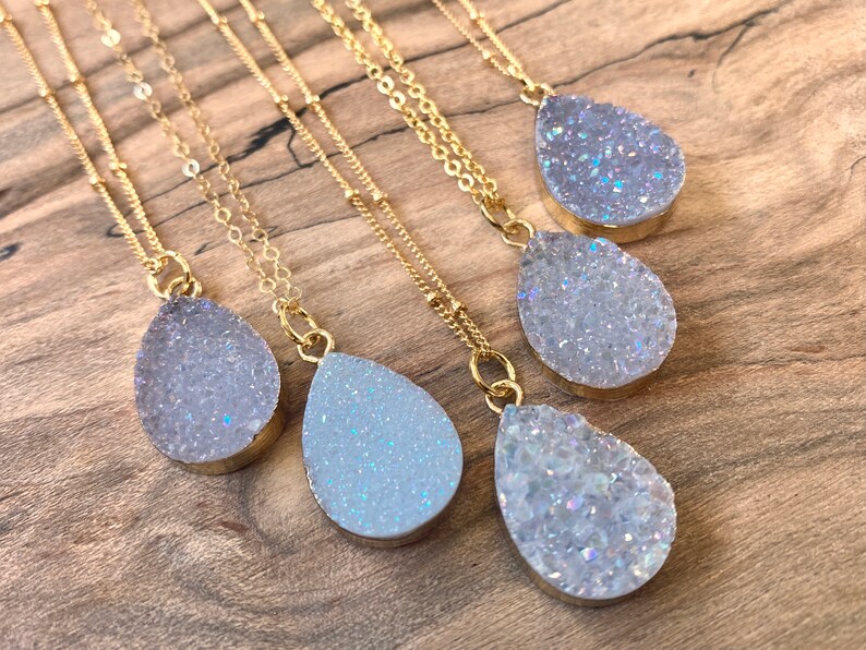 Raw druzy necklaces for women white druzy pendant necklace Angel aura quartz necklace dainty druzy jewelry Small geode necklace for women image 9