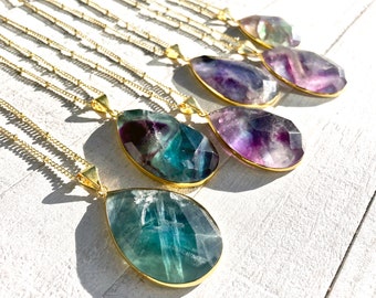 Ciondolo Cuore In Fluorite Himalaya Viola Arcobaleno Con Catena Inox 20'' – Zenergy Gems