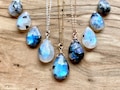 Raw moonstone necklace Handcrafted crystal necklaces Boho layered necklaces Gemstone jewelry Unique anniversary gift for her Black moonstone