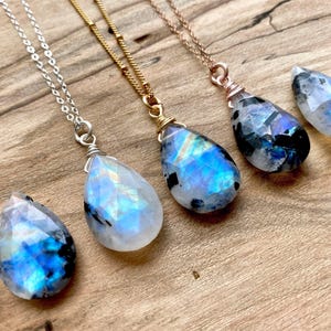 Rainbow moonstone necklace Black tourmaline Necklace for women Gemini gifts Raw moonstone jewelry Gemini necklace Black tourmaline pendant