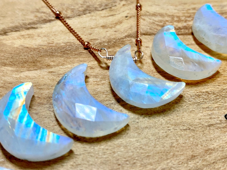 Rainbow moonstone necklace Real moonstone moon necklace Crystal moon necklace for women Raw moonstone necklace Raw gemstone moon necklace image 1