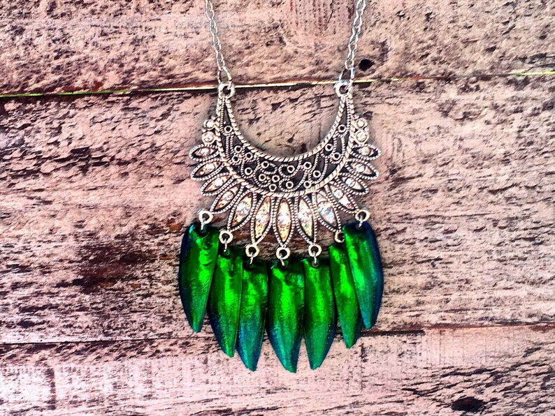 Khaleesi costume jewelry REAL green jewel beetle wings pendant Daenerys jewelry Green Elytra necklace silver scarab jewelry stag beetle