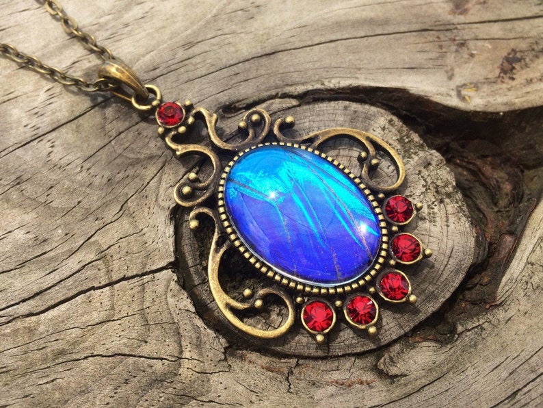 Real butterfly wing necklace 1920s necklace Art Deco necklace Flapper necklace Vintage style jewelry 1920s jewelry Blue morpho butterfly image 1