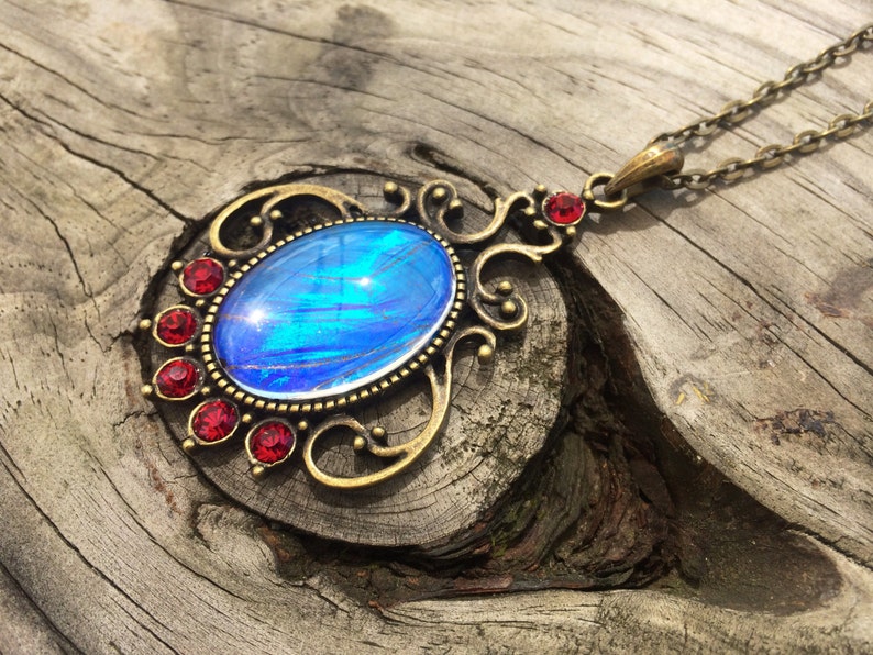 Real butterfly wing necklace 1920s necklace Art Deco necklace Flapper necklace Vintage style jewelry 1920s jewelry Blue morpho butterfly image 4