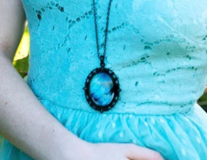 Äkta blå Morpho fjärilssmycken Gotiskt halsband Pastellgoth Estetisk Vaporwave Mjuk grunge Långt svart halsband Gotiska smycken bild 8