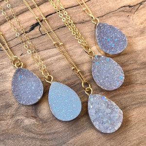 Raw druzy necklaces for women white druzy pendant necklace Angel aura quartz necklace dainty druzy jewelry Small geode necklace for women image 3