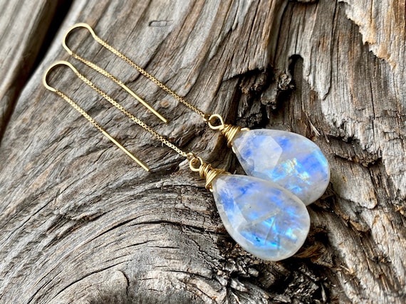 Rainbow Moonstone, Labradorite 14k Gold-plated Silver Chain Drop Earrings Rainbow Moonstone, Labradorite 14k Gold-plated Silver Chain Drop Earrings