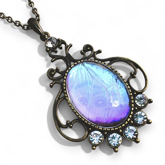 REAL Butterfly Wing Necklace Unique Gifts for sisters Boho wedding jewelry Opalite crystal necklace Vampire Diaries