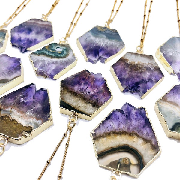 Raw Amethyst necklace Purple druzy necklace Amethyst slice necklace Real amethyst healing crystal necklace gold Amethyst jewelry for women