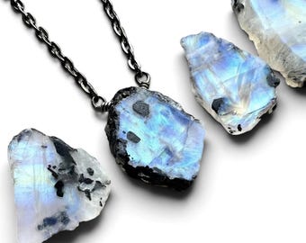 Raw moonstone necklace for men women Gemini necklace Black tourmaline necklace Raw moonstone jewelry Raw crystal necklace Gemini gifts