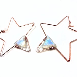 Star hoop earrings Star earrings rose gold Labradorite earrings Raw crystal earrings Gemstone hoop earrings Star hoops As seen on This Is Us image 9