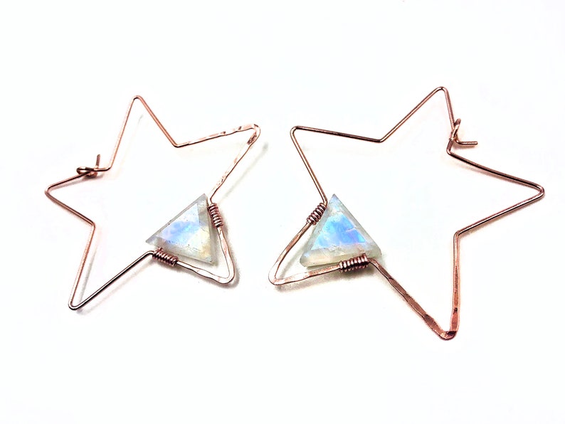 Star hoop earrings Star earrings rose gold Labradorite earrings Raw crystal earrings Gemstone hoop earrings Star hoops As seen on This Is Us image 9