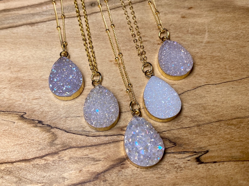 Raw druzy necklaces for women white druzy pendant necklace Angel aura quartz necklace dainty druzy jewelry Small geode necklace for women image 8