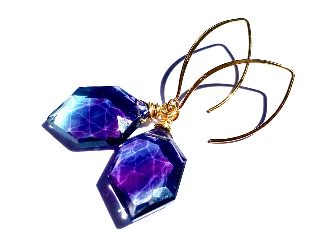 Raw Fluorite Earrings Rainbow Fluorite Jewelry Purple Fluorite Crystal
