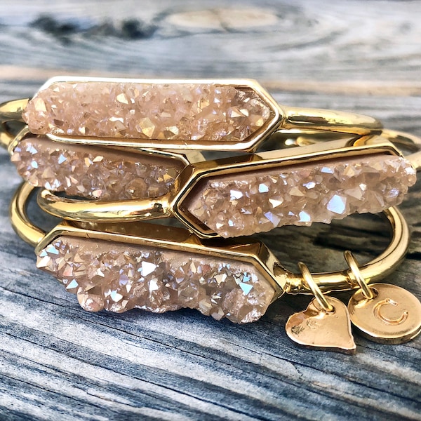 Druzy bracelet Gold bracelets for women Raw gemstone jewelry Best selling items Stone bracelet Gemstone bracelet Raw druzy jewelry Champagne