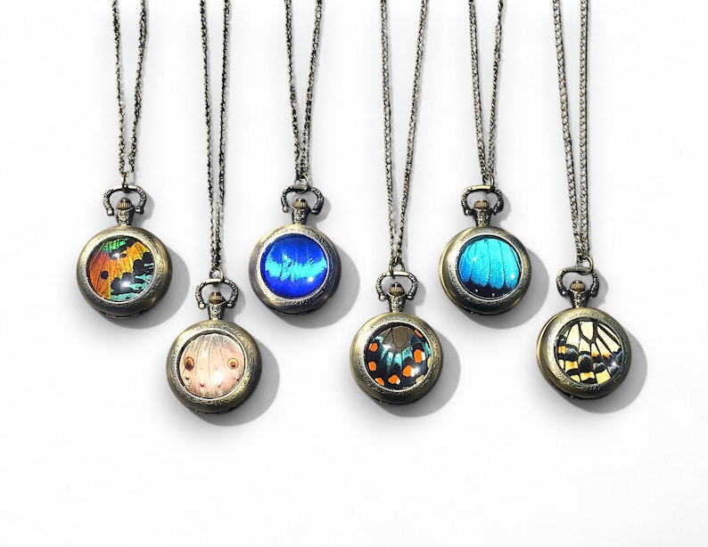 Vlindervleugelketting Echte insectensieraden Werkende zakhorlogehanger Vampire Diaries mechanisch Steampunk-zakhorloge Statementketting: afbeelding 1