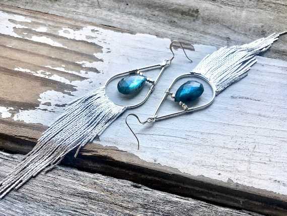 Labradorite Chandelier Earrings Sterling Silver Teardrop Shape Stones Labradorite Chandelier Earrings Sterling Silver Teardrop Shape Stones