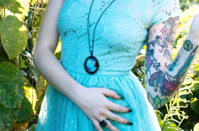 Äkta blå Morpho fjärilssmycken Gotiskt halsband Pastellgoth Estetisk Vaporwave Mjuk grunge Långt svart halsband Gotiska smycken bild 7