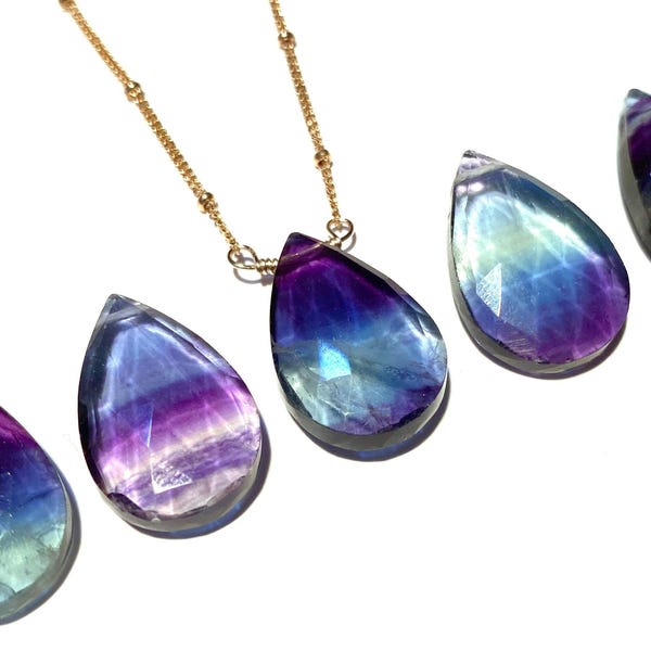 Rainbow fluorite necklace Raw fluorite crystal necklace Gemstone necklaces for women Genuine fluorite jewelry Real fluorite pendant