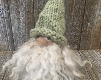 Scandinavian handmade gnome ,  mythical creature from Scandinavian folklore , natural fibers, hand knitted hat , protector of home and farm