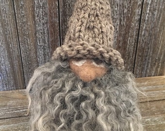 Felted Scandinavian Gnome, Icelandic wool, Housewarming Gift , Fiber Art, Home Decor,Knitted hat, Natural fibers,