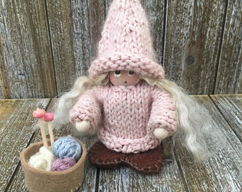 Scandinavian handmade gnome, knitted sweater, knitted hat,Natural Fibers, Wool, Mohair, Cozy Knit, Home decor, Hygge home