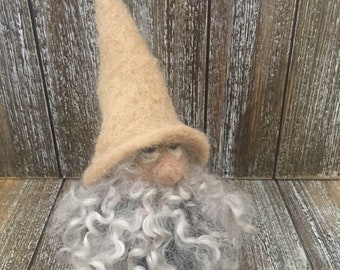 Felted Scandinavian Gnome, Icelandic wool, Housewarming Gift , Fiber Art, Home Decor, Protector  of the home and farm . Mythical creature,