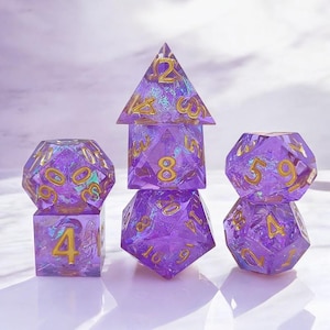 Lila Moonlit Würfelset, Premium D&D Würfel, Sharp Edge Resin Würfel für Dungeons & Dragons, Einzigartige Flüssige Würfel