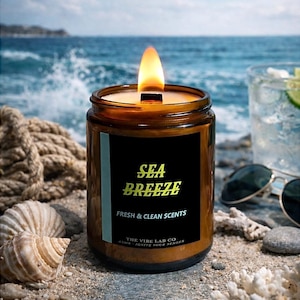 Sea Breeze ASMR Knisterkerze | WoodWick Duftkerze | Fresh & Clean Düfte Wohnkultur | Handgegossen | Echter Kamingeruch ≈ 65–72 dB