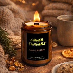 Amber Threads ASMR Crackling Candle | Wood Wick Scented Candle | Ambery Scents Home Decor | Hand Poured | Real Fireplace Sound ≈ 65–72 dB