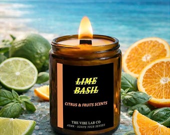 Lime Basil ASMR Crackling Candle | Wood Wick Scented Candle | Fruity Scents Home Decor | Hand Poured | Real Fireplace Sound ≈ 65–72 dB