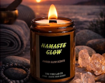 Namaste Glow ASMR Crackling Candle | Wood Wick Scented Candle | Ambery Scents Home Decor | Hand Poured | Real Fireplace Sound ≈ 65–72 dB