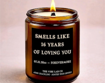 Personalized 16th Anniversary Candle | ASMR Crackling Candle | Couple Engagement | Anniversary gifts | Valentines day gift | Gift-Ready