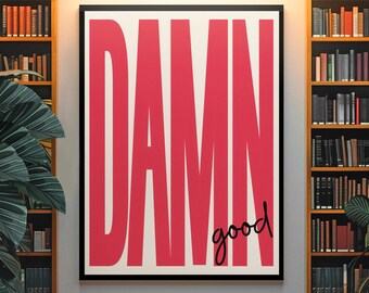 DAMN Typography Wall Art Poster Red Artwork For Living Room Bedroom Office Creative Modern Bold Statement Decor Digital Download Wall Art
