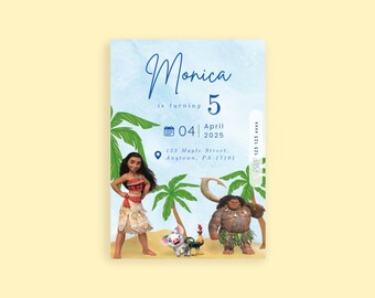 Invito di compleanno modificabile per Baby Moana / Invito di compleanno stampabile per Baby Moana / Modello per feste per bambini / Invito in Canva / Download immediato