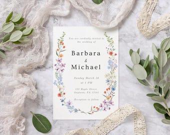Wildblumen Hochzeit Einladung Vorlage, druckbare Boho Floral Vorlage, druckbare Hochzeitseinladung, Wildblumen Einladung