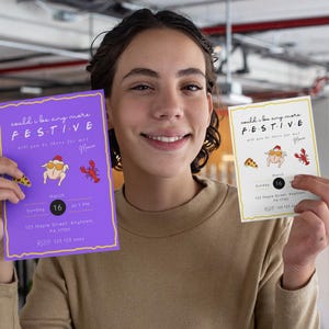 könnte ich mehr festliche Einladungskarte sein, Freunde TV-Show inspiriert Party einladen, bearbeitbare digitale Vorlage, Sofort Download, Canva Datei