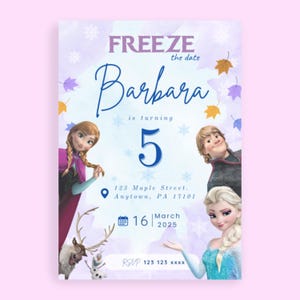 Invitación de cumpleaños de Frozen editable Invitación de fiesta de Frozen Elsa Cumpleaños de nieve de invierno Imprimible Editable Descarga instantánea Plantilla Canva