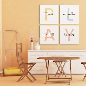 This Is Where The Fun Stuff Happens Set of Playroom Prints Playroom Wall Decor, Nursery Wall Art, Play Sign, Kids Room Decor Let&#39;s Play Sign
