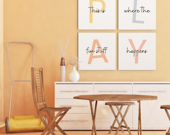 This Is Where The Fun Stuff Happens Set of Playroom Prints Playroom Wall Decor, Nursery Wall Art, Play Sign, Kids Room Decor Let's Play Sign