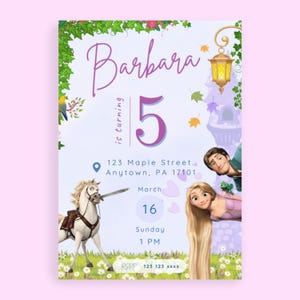 Rapunzel Birthday Invitation Tangled Rapunzel Party Invite Instant Princess Party Purple Printable Editable Instant Download Canva Template