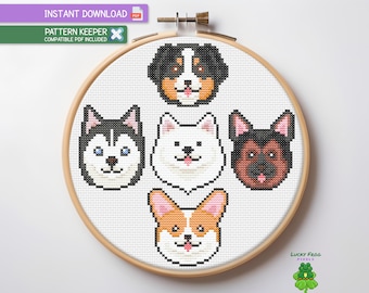 Hund Kreuzstichmuster, Hunde, Tiere, Corgis, Husky, Samojede, einfach niedlich, moderne Kreuzstichvorlage, digitaler PDF Download
