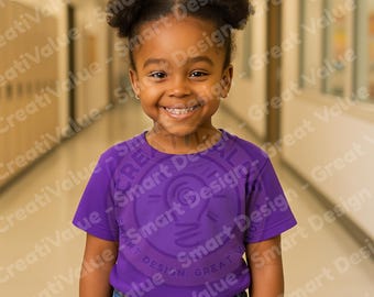 Black Toddler T-Shirt Mockup | Bella Canvas 3001T | African American Child Model | Little Black Girl Studio Mockup | Kids Shirt Template