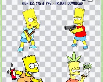 Pacchetto SVG di Bart Simpson - File di taglio digitale per Cricut e Silhouette - PNG ad alta risoluzione, SVG - Pacchetto vettoriale di cartoni animati anni '90 - Download immediato