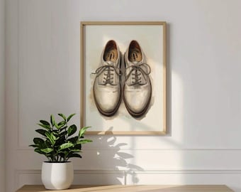 Vintage Golf Shoes Watercolor Art Print: Elegant Neutral Decor (Digital Download)