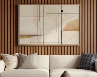 Geometrische muurkunst minimalistische abstracte print neutraal beige interieur digitale download