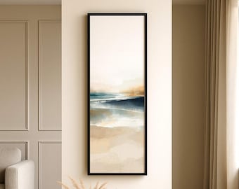 Art mural long et étroit - aquarelle côtière - oeuvre d'art numérique minimaliste de paysage marin - téléchargement immédiat